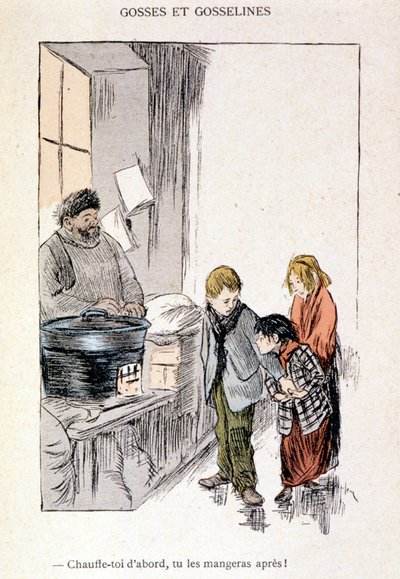 子供とゴスロリ。先に自分を温めて、後から食べる！「生活の中で」で、スタインレン1901による 作： Théophile Alexandre Steinlen