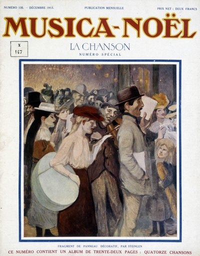 雑誌「ムジカ・ノエル」、1913年12月号のスペシャルソング。表紙はスタインレンの装飾パネルの断片で構成されています。 作： Théophile Alexandre Steinlen