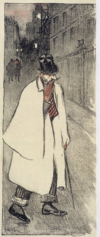 上半身裸の男とコートを着て街を歩く - 1894年11月の "Gil Blas "にて 作： Théophile Alexandre Steinlen