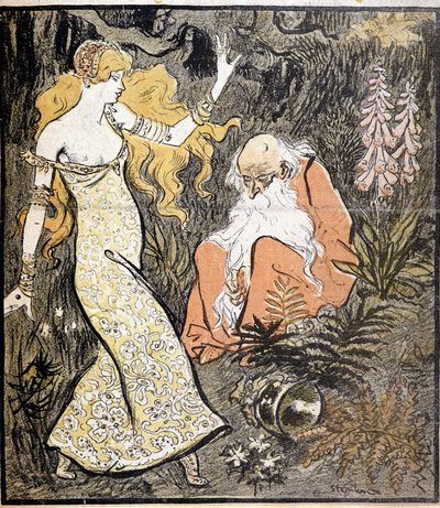 マーリンとヴィヴィアン（「ブロセリアンド」） - スタインレン作 作： Théophile Alexandre Steinlen