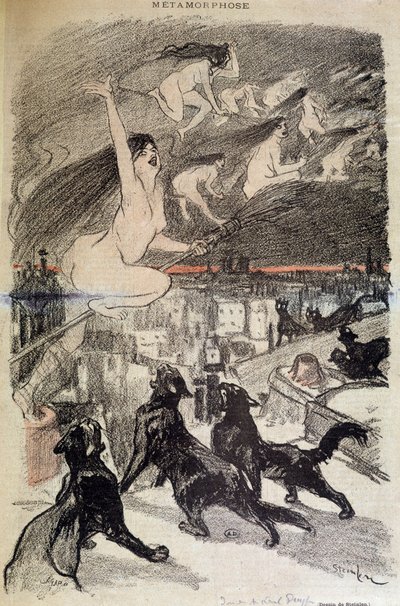 猫から魔女への変身 - by Steinlen 作： Théophile Alexandre Steinlen