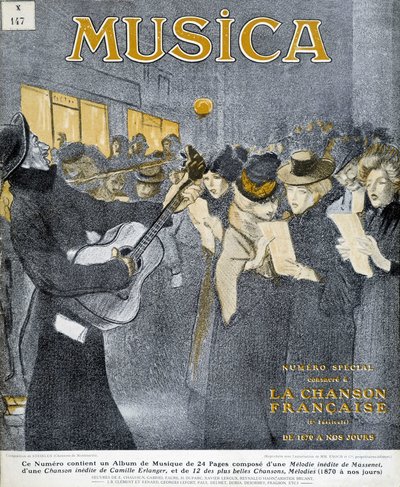 モンマルトルの夜のパーティ。1908年11月の雑誌「ムジカ」に掲載されたスタインレンの表紙。 作： Théophile Alexandre Steinlen