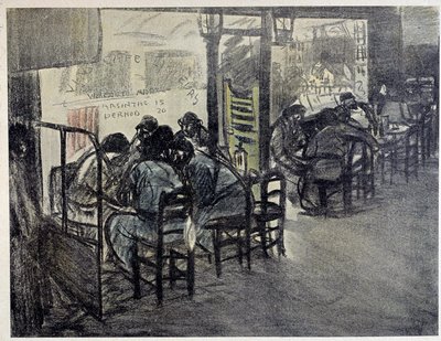 カフェのテラスで（ショーケースには「Absinthe 15」「Pernod 20」と書かれている）Theophile Alexandre Steinlen（1859-1923）のドローイング 20世紀 パリ、カルナヴァレ美術館 作： Théophile Alexandre Steinlen