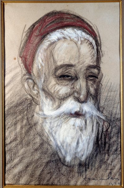 フランスの政治家アナトール・フランス（1844-1924）の肖像 Theophile Alexandre Steinlen（1859-1923）によるチョーク・ドローイング 1920 Vernon, Musee Poulain 作： Théophile Alexandre Steinlen