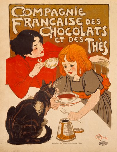 Theophile Alexandre Steinlen（1859-1923）の「Compagnie francaise des chocolats et des thes」の広告ポスター（1898年頃、パリ装飾美術館蔵） - Compagnie Francaise des Chocolats et des Thes（フランスのコンパ）の広告ポスター。 作： Théophile Alexandre Steinlen