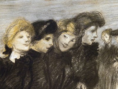 ミディネットの出口（詳細）（1907年以前）。 Theophile Alexandre Steinlen (1859-1923)。 紙に木炭とパステル。 パリ市立美術館、プパレ。 作： Théophile Alexandre Steinlen