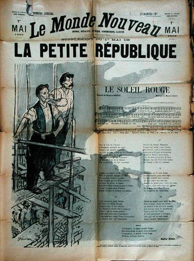 Le Soleil Rouge」を歌う2人のビルダー労働者（「La Petite Republique」の表紙 作： Théophile Alexandre Steinlen