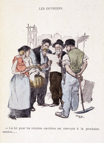 労働者たち労働者の年金に関する法律は次回に延期...。- in "In life", by Steinlen 1901 作： Théophile Alexandre Steinlen