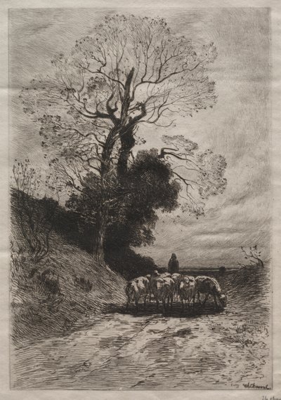 群れの帰還、c。 1870年。 作： Theophile Narcisse Chauvel