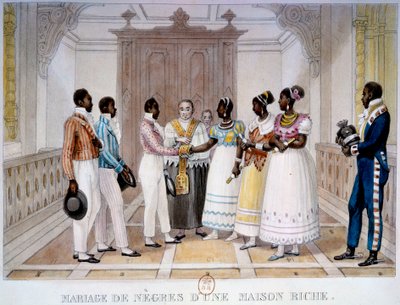 裕福な家のネグルの結婚式 リトグラフ：ティエリー・フレール ジャン・バティスト・ドゥブレ（1768-1848）の「ブラジルの絵と歴史の旅」から 1839年 パリ、B.N. 作： Thierry Frères