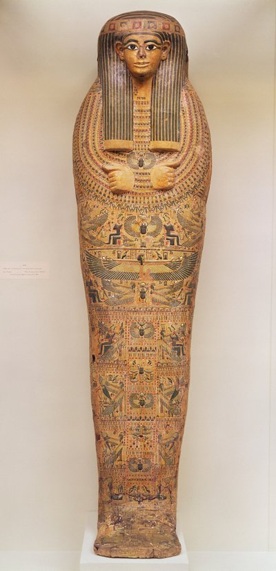 儀式の場面で飾られた名前のない人のエジプトの棺、紀元前1050年頃（木） 作： Third Intermediate Period Egyptian