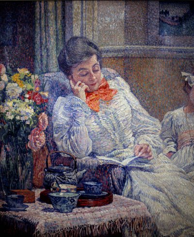ベル・エポック：「読書する女」セオドア・ヴァン・リッセルベルグ（1862-1926）の絵画 1899年 ブリュッセル王立美術館蔵 作： Théo van Rysselberghe