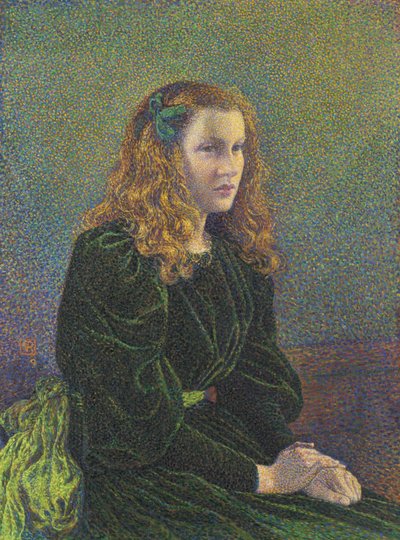 緑のドレスを着た若い女性GermaineMaréchal、1893 作： Théo van Rysselberghe