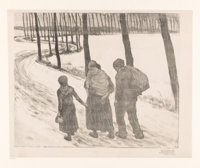 二人の子供を持つ男女が田舎道を歩いている ポーヴル・ジェン 作： Théo van Rysselberghe