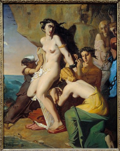 ネレイデスが岩に取り付けたアンドロメデ（Theodore Chasseriau（1819-1856）の絵 作： Théodore Chassériau