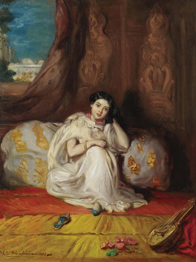 豊かなアルメのインテリアに座るムーア人の少女、1853年。 作： Théodore Chassériau
