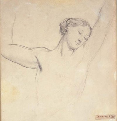 女性モデル、腕を上げた半身像 作： Théodore Chassériau