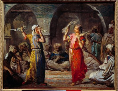 オリエンタリズム：「ティッシュ・ダンス。モロッコの踊り子たち」 テオドール・シャセリウ（1819-1856）の絵画 19世紀 日0.32x0.4m 作： Théodore Chassériau