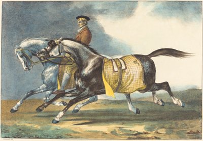 運動する 2 頭のまだら灰色の馬 作： Théodore Gericault and Léon Cogniet