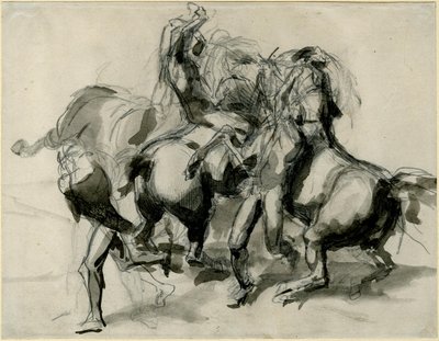 テオドール・ジェリコーの作品 - 馬と人との戦いのスケッチ、1913,0114.8 作： セオドア・ジェリコー
