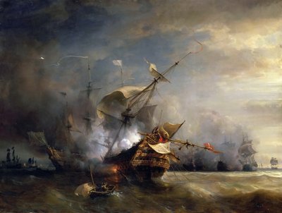 1707年10月21日にコーンウォールのリザードポイント近くで海戦 作： Jean Antoine Theodore Gudin