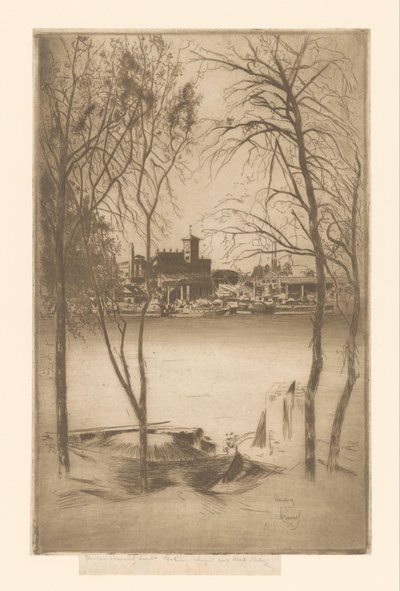 港と産業のある川の眺め ラブナムとバタシー 作： Théodore Roussel (signed by artist)
