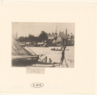 ボートで川の眺め チェルシーのバタシー 作： Théodore Roussel (signed by artist)