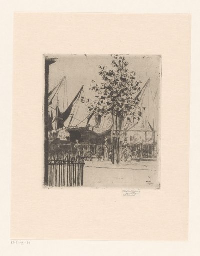 港に人物がいるストリート ビュー ルナストリートの角、チェルシー堤防 作： Théodore Roussel (signed by artist)