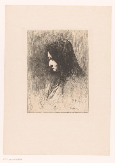 横から見たスカーフを巻いた老婆の胸像 作： Théodule Augustin Ribot