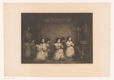 聖母マリア像の前で祈る少女たちのグループ La Prière (オブジェクトのタイトル) Eaux-Fortes Modernes: Originales et Inédites (シリーズタイトル) 作： Théodule Augustin Ribot