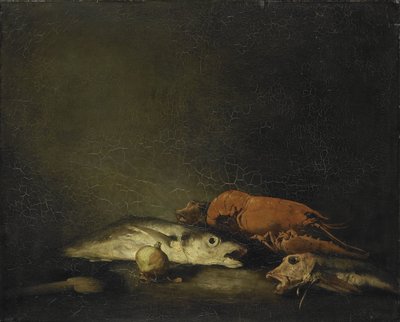 魚とロブスターのある静物 作： Théodule Augustin Ribot