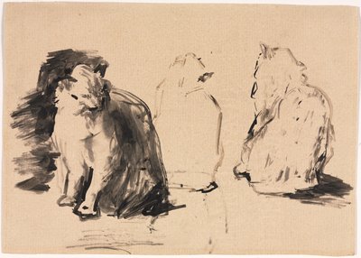 猫の直腸、2人の人物のスケッチ。 作： Auguste Theodule Ribot