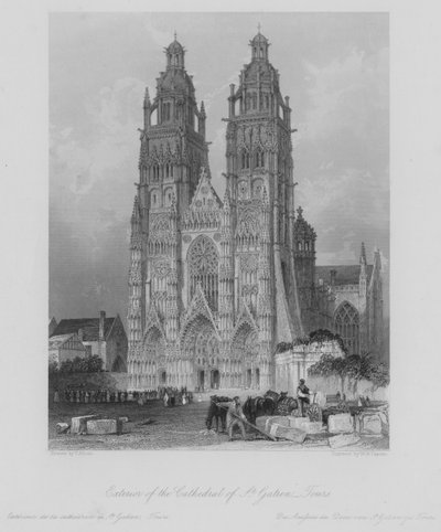 トゥールのサンガティアン大聖堂の外観（彫刻作品 作： Thomas (after) Allom