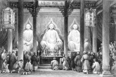 広東省湖南の大寺院、A.ウィルモアの刻印（彫刻） 作： Thomas (after) Allom