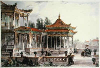 希望の星のパビリオン、トン・チョウ、1850年頃（カラーリトグラフ） 作： Thomas (after) Allom