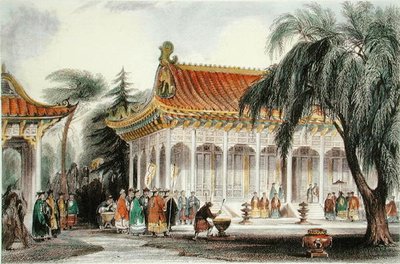 北京・圓明園の謁見の間 1850年頃（カラーリトグラフ） 作： Thomas (after) Allom