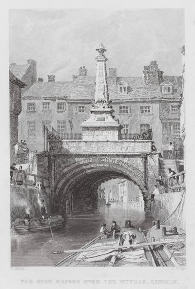 リンカーンのワイサム川にかかるハイブリッジ（彫刻 作： Thomas (after) Allom