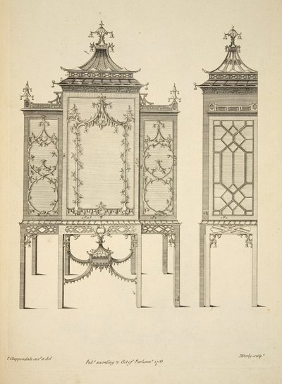 チャイナケースのデザイン、パブ。1753年（彫版 作： Thomas (after) Chippendale