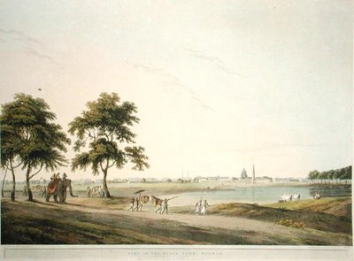 マドラスのブラックタウンの一部、プレート34、「Oriental Scenery:トーマス・アンド・ウィリアム（1769-1837）・ダニエルが彫った「東洋の風景：ヒンドゥースタンの24の景色」より34枚目 作： Thomas (after) Daniell