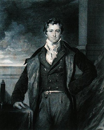 ハンフリー・デイヴィ卿（1778-1829）の肖像、ジョン・エイトン・パリ著「ハンフリー・デイヴィ卿の生涯」より、W.H.ワージントンが彫刻。 作： Thomas (after) Lawrence