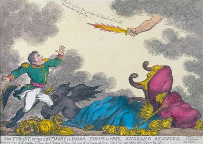 1814 年のナポレオンの退位を祝う漫画 作： Thomas (after) Rowlandson