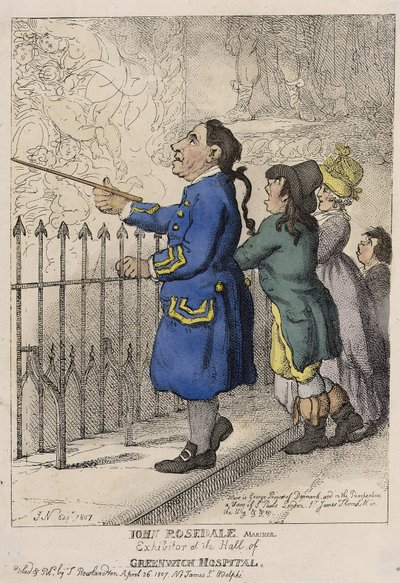 ジョン・ローズデール、船乗り、グリニッジ病院ロビーのビジターガイド（イングランド） 作： Thomas (after) Rowlandson