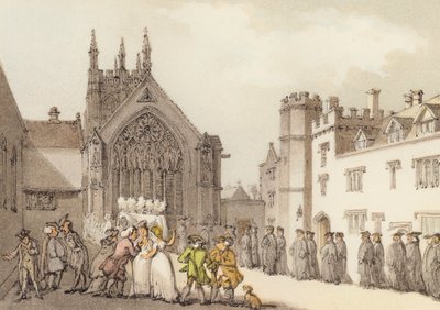 最初の四角形からのマートンカレッジとチャペル（カラーリソ） 作： Thomas (after) Rowlandson