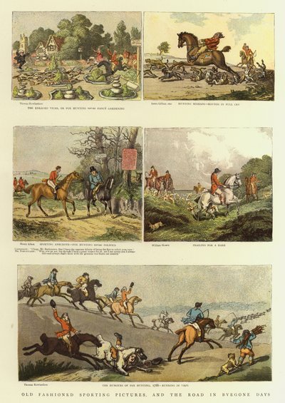 オールドファッション・スポーティング・ピクチャーズ」「白骨の道」（カラーリトグラフ 作： Thomas (after) Rowlandson