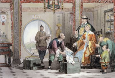 George Newenham Wright（c.1790-1877）1843の「中国の一連の景色」からの南京近くのマンダリンの家のアパート 作： Thomas Allom