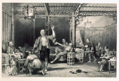チャイニーズアヘン喫煙者、ジョージニューウェナムライト著「一連の見解の中の中国」（c.1790-1877）1843 作： Thomas Allom