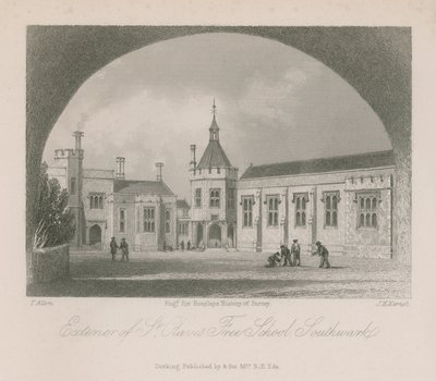 聖オラベスフリースクールの外観 作： Thomas Allom