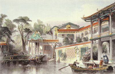 カントン郊外にある中国商人のコンシークア家。ジョージニューウェナムライト作の「一連の中国の風景」（c.1790-1877）1843年 作： Thomas Allom
