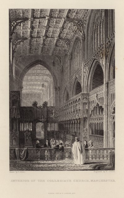 マンチェスターの大学教会の内部 作： Thomas Allom