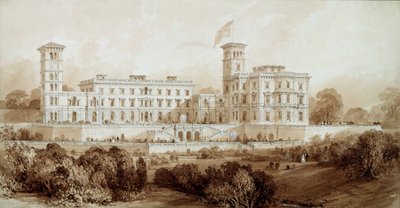 オズボーンハウス、ワイト島（鉛筆と茶色のウォッシュ） 作： Thomas Allom